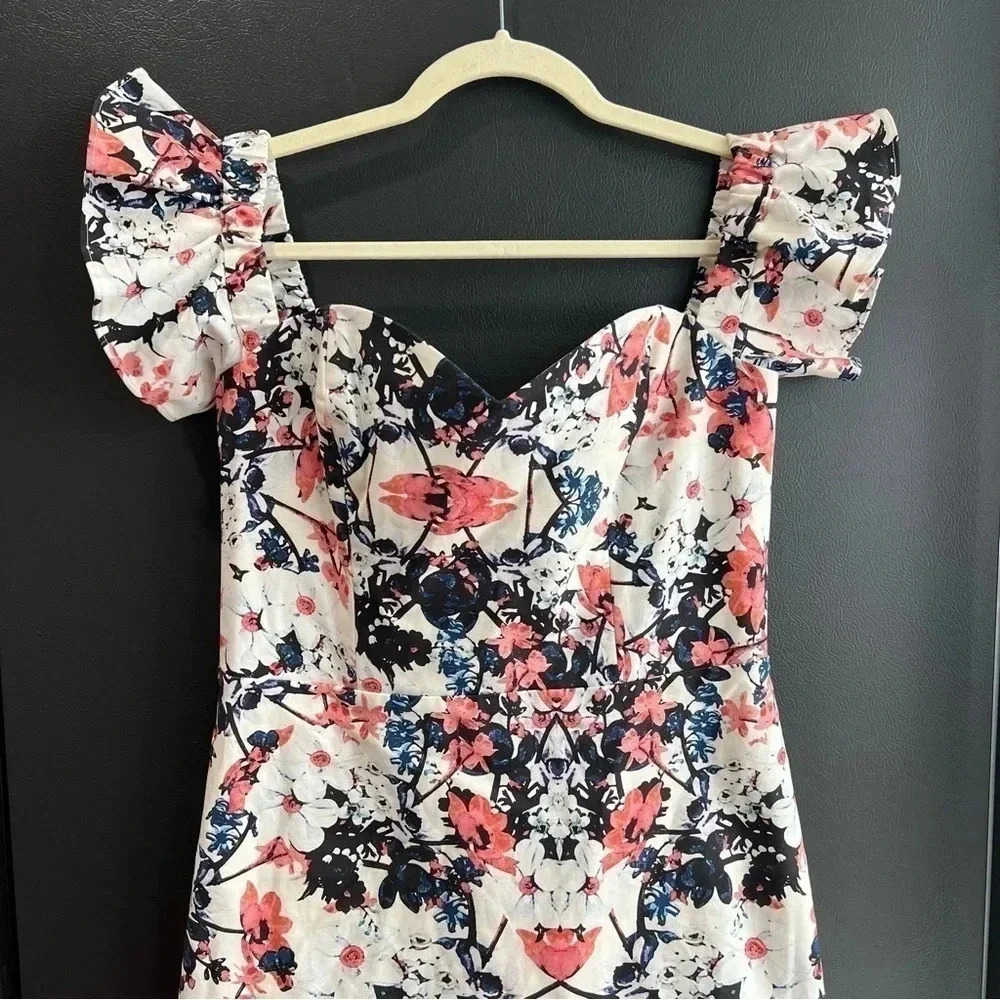 NWT Parker Savina Dress Off the shoulder Floral Mini Sz Large - Picture 5 of 12
